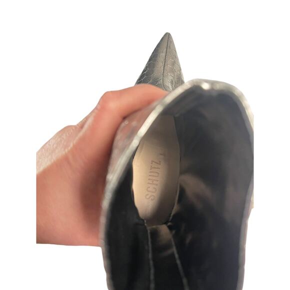 Schutz Loiva Bootie Size 5B in Prata Silver Metallic Snake Embossed 3" Heel NWOB - Picture 12 of 13